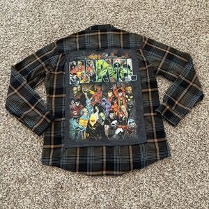 Wicked Wear Marvel Comics Plaid Flannel Shirt Graphic Back Patch Button‎ Up